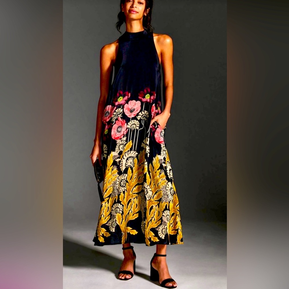 Temperley London Navy Floral Maxi Dress